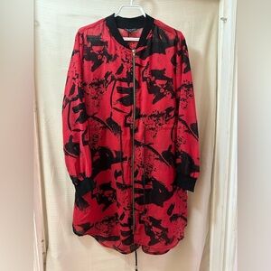 Thread Story Red Black Sheer Cover Up Dress Adjustable Waist Resort 1X Beach